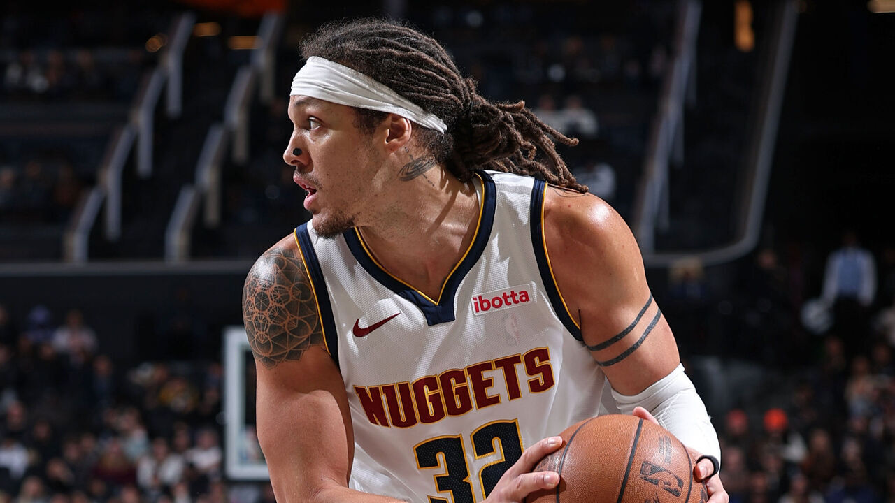 NEW YORK, NY - JANUARY 4: Aaron Gordon #32 of the Denver Nuggets looks to pass the ball during the game against the Brooklyn Nets on January 4, 2026 at Barclays Center in New York City, New York. Mandatory Copyright Notice: Copyright 2025 NBAE