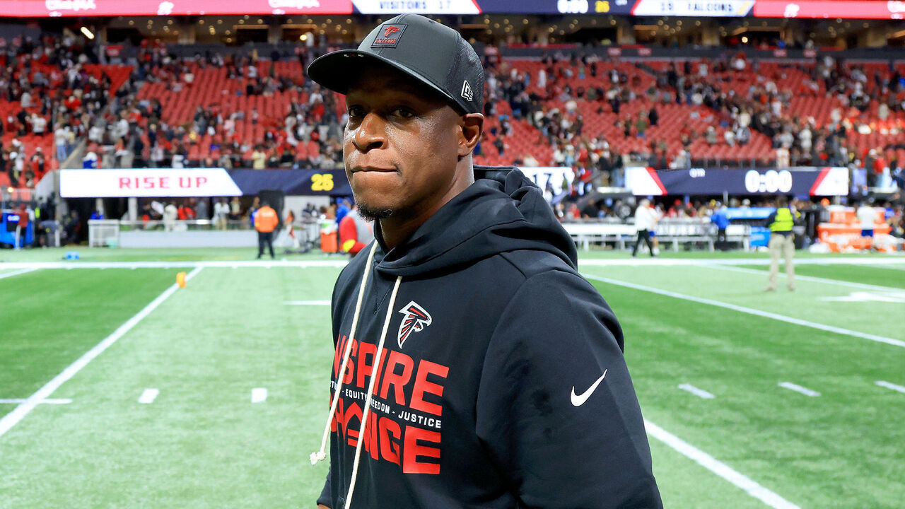 ATLANTA, GA - JANUARY 04: Head coach Raheem Morris of the Atlanta Falcons after the week 18 NFL game between the Atlanta Falcons and the New Orleans Saints on Sunday January 4, 2026 at the Mercedes-Banz Stadium in Atlanta, Georgia.
