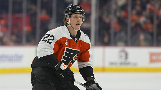 PHILADELPHIA, PENNSYLVANIA - DECEMBER 7: Christian Dvorak #22 of the Philadelphia Flyers skates against the Colorado Avalanche at Xfinity Mobile Arena on December 7, 2025 in Philadelphia, Pennsylvania.