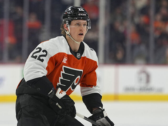 PHILADELPHIA, PENNSYLVANIA - DECEMBER 7: Christian Dvorak #22 of the Philadelphia Flyers skates against the Colorado Avalanche at Xfinity Mobile Arena on December 7, 2025 in Philadelphia, Pennsylvania.