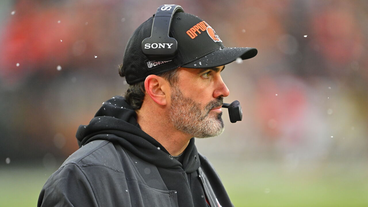 CLEVELAND, OHIO - DECEMBER 07: Head coach Kevin Stefanski of the Cleveland Browns watches from the sidelines during the second quarter against the Tennessee Titans at Huntington Bank Field on December 07, 2025, in Cleveland, Ohio. The Titans defeated the Browns 31-29.