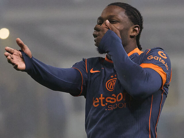 PARMA, ITALY - JANUARY 07: Marcus Thuram of FC Internazionale celebrates after scoring his team's second goal during the Serie A match between Parma Calcio 1913 and FC Internazionale at Stadio Ennio Tardini on January 07, 2026 in Parma, Italy.