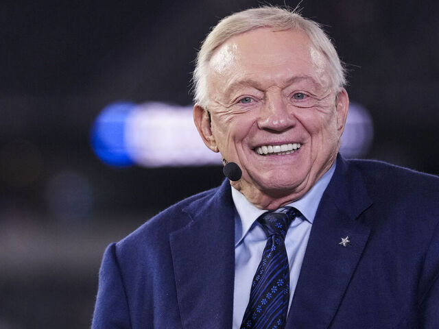 ARLINGTON, TEXAS - NOVEMBER 03: Dallas Cowboys owner Jerry Jones looks on from the broadcast set prior to an NFL football game between the Arizona Cardinals and the Dallas Cowboys at AT&T Stadium on November 3, 2025 in Arlington, Texas.