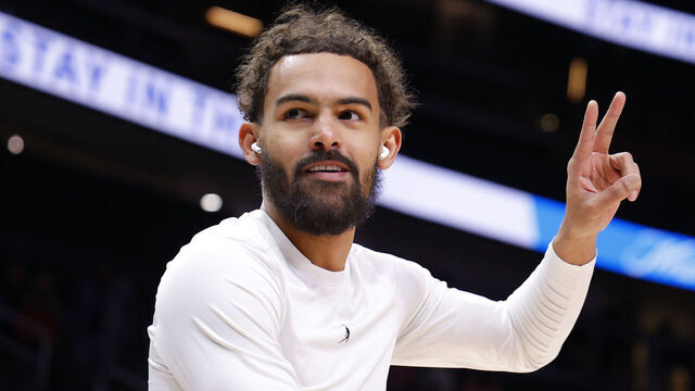 ATLANTA, GEORGIA - JANUARY 7: Trae Young #11 of the Atlanta Hawks gestures prior to a game against the New Orleans Pelicans at State Farm Arena on January 7, 2026 in Atlanta, Georgia.