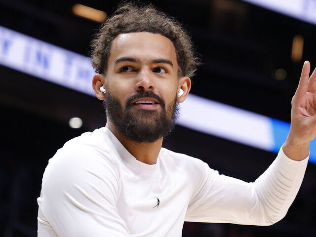 ATLANTA, GEORGIA - JANUARY 7: Trae Young #11 of the Atlanta Hawks gestures prior to a game against the New Orleans Pelicans at State Farm Arena on January 7, 2026 in Atlanta, Georgia.
