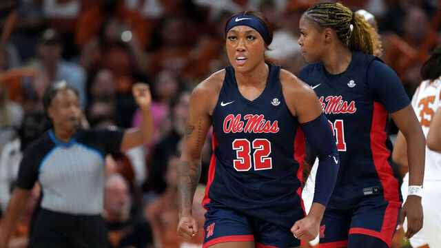 AUSTIN, TEXAS - JANUARY 4: Cotie McMahon #32 of the Ole Miss Running Rebels reacts during the second half against the Texas Longhorns at Moody Center on January 4, 2026 in Austin, Texas.