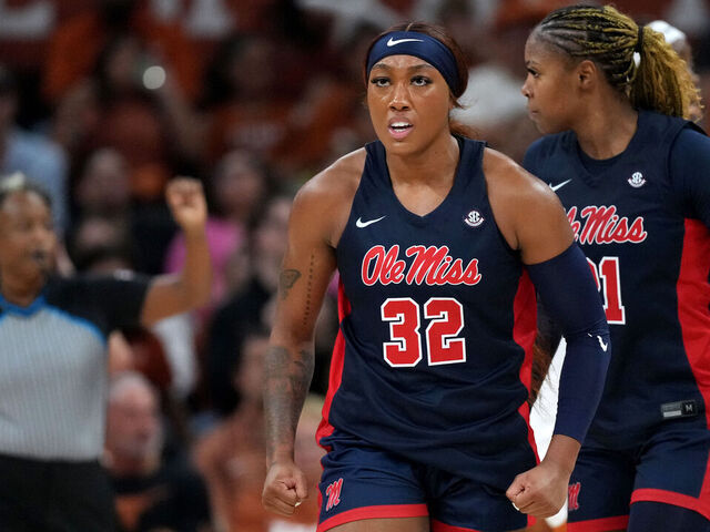 AUSTIN, TEXAS - JANUARY 4: Cotie McMahon #32 of the Ole Miss Running Rebels reacts during the second half against the Texas Longhorns at Moody Center on January 4, 2026 in Austin, Texas.