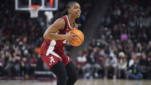 COLUMBIA, SOUTH CAROLINA - JANUARY 1: Jessica Timmons #23 of the Alabama Crimson Tide holds the ball during the third quarter of an NCAA women's basketball game against the South Carolina Gamecocks at Colonial Life Arena on January 1, 2026 in Columbia, South Carolina.