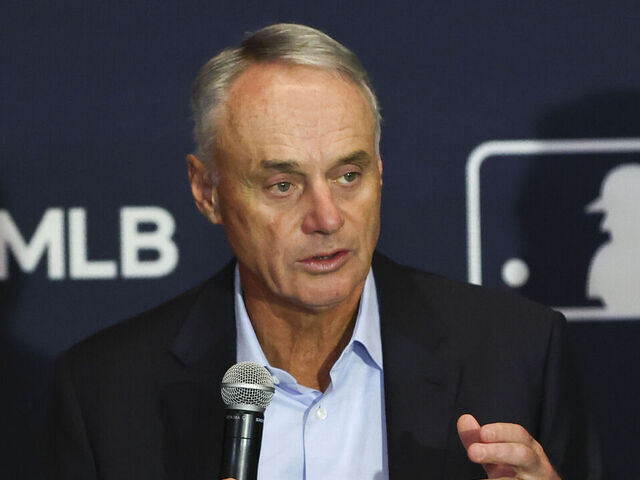 ORLANDO, FL - DECEMBER 08: Major League Baseball Commissioner Robert D. Manfred Jr. speaks during the MLB and the Dominican Baseball Federation announcement at the 2025 Winter Meetings at The Signia by Hilton Orlando Bonnet Creek on Monday, December 8, 2025 in Orlando, Florida.
