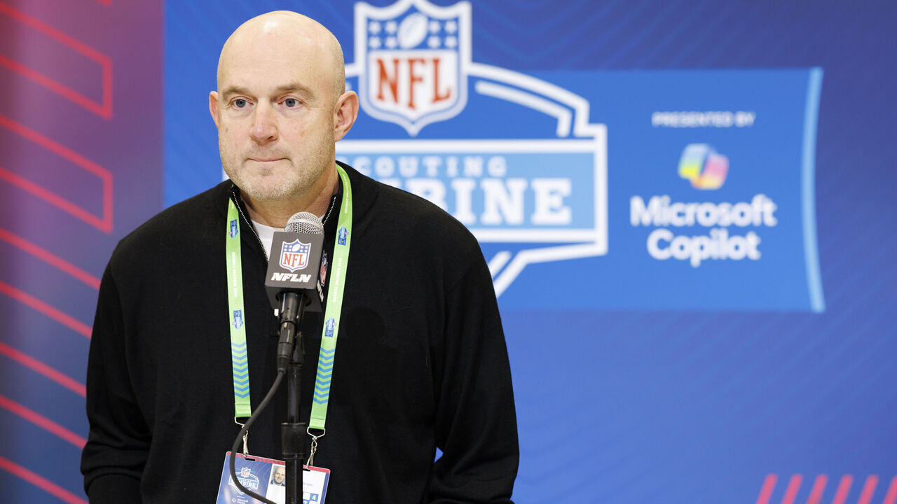 INDIANAPOLIS, INDIANA - FEBRUARY 25: General manager Duke Tobin of the Cincinnati Bengals speaks at the podium during the 2025 NFL Combine at the Indiana Convention Center on February 25, 2025 in Indianapolis, Indiana.