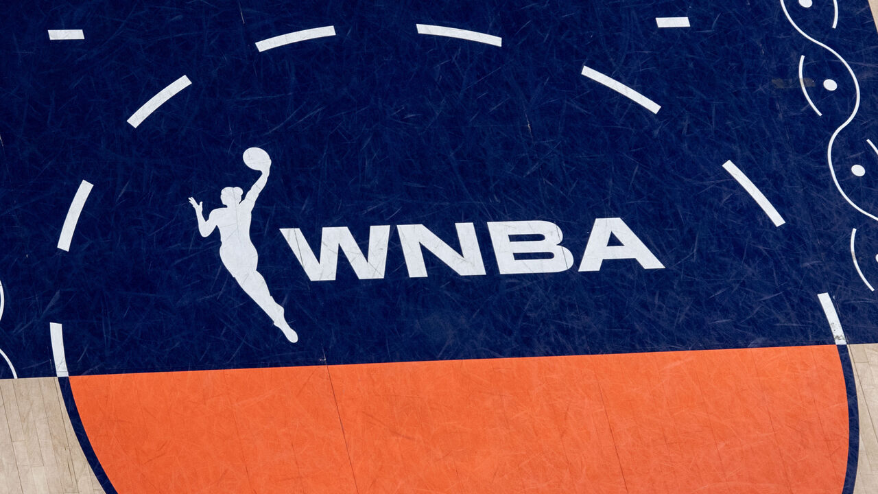 UNCASVILLE, CT - SEPTEMBER 01: A general view of the WNBA logo on the court before a WNBA game between the Atlanta Dream and the Connecticut Sun on September 1, 2025, at Mohegan Sun Arena in Uncasville, CT.