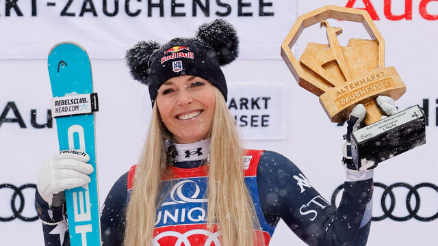 ZAUCHENSEE, AUSTRIA - JANUARY 10: Lindsey Vonn of Team United States takes 1st place during the Audi FIS Alpine Ski World Cup Women's Downhill on January 10, 2026 in Zauchensee Austria.