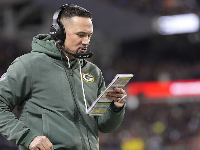CHICAGO, ILLINOIS - DECEMBER 20: Head coach Matt Lafleur of the Green Bay Packers looks on during the first quarter against the Chicago Bear at Soldier Field on December 20, 2025 in Chicago, Illinois.