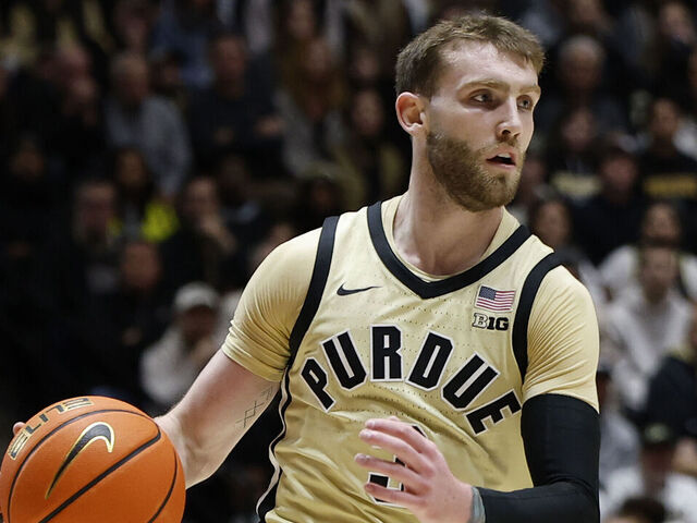WEST LAFAYETTE, IN - JANUARY 10: Purdue Boilermakers guard Braden Smith (3) drives the ball up court in the first half of play during a college basketball game between the Penn State Nittany Lions and the Purdue Boilermakers on January 10, 2025 at Mackey Arena in West Lafayette, IN.