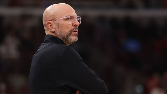 CHICAGO, ILLINOIS - JANUARY 10: Head coach Jason Kidd of the Dallas Mavericks looks on during the first half against the Chicago Bulls at the United Center on January 10, 2026 in Chicago, Illinois.