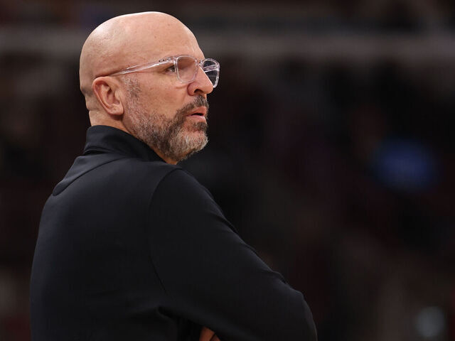 CHICAGO, ILLINOIS - JANUARY 10: Head coach Jason Kidd of the Dallas Mavericks looks on during the first half against the Chicago Bulls at the United Center on January 10, 2026 in Chicago, Illinois.