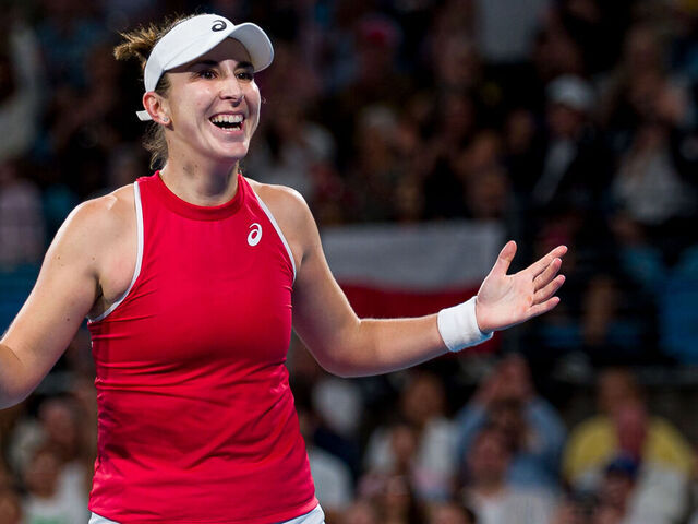 SYDNEY, AUSTRALIA - JANUARY 11: Belinda Bencic of Team Switzerland celebrates victory in the Women's Final Match against Iga Swiatek of Team Poland during the United Cup at Ken Rosewall Arena on January 11, 2026 in Sydney, Australia.