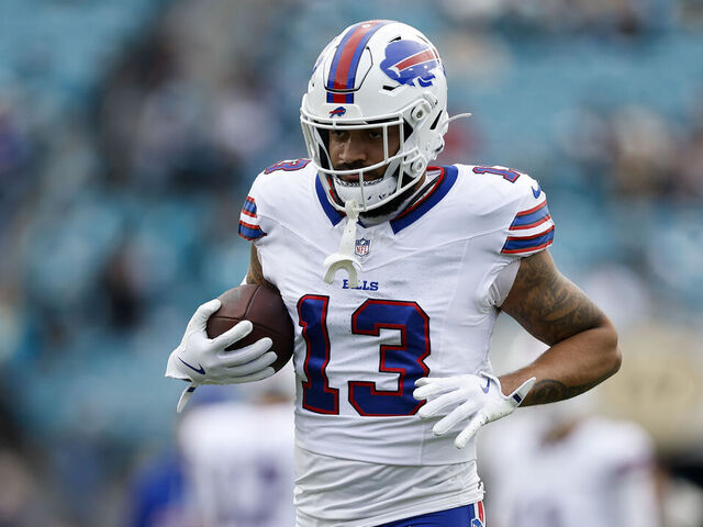 JACKSONVILLE, FL - JANUARY 11: Gabe Davis #13 of the Buffalo Bills warms up before the AFC Wildcard Playoff game between the Jacksonville Jaguars and the Buffalo Bills on January 11, 2026 at EverBank Stadium in Jacksonville, Fl.