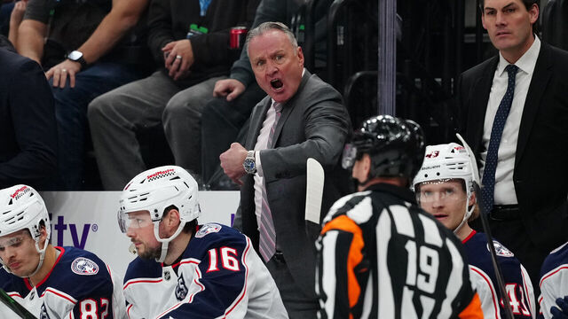 SALT LAKE CITY, UTAH - JANUARY 11: Head Coach Dean Evason of the Columbus Blue Jackets reacts following a play in the second period of a game against the Utah Mammoth at Delta Center on January 11, 2026 in Salt Lake City, Utah.