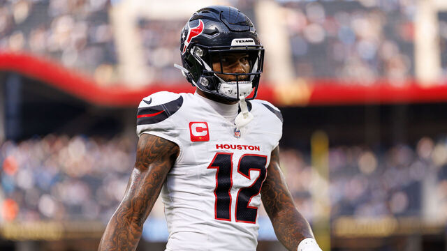 INGLEWOOD, CALIFORNIA - DECEMBER 27: Nico Collins #12 of the Houston Texans stands on the field prior to an NFL football game against the Los Angeles Chargers at SoFi Stadium on December 27, 2025 in Inglewood, California.