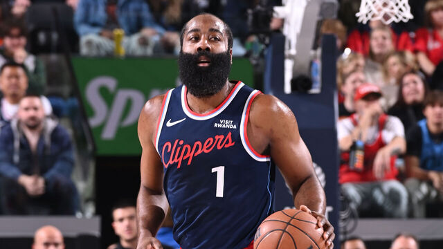 INGLEWOOD, CA - JANUARY 12: James Harden #1 of the LA Clippers dribbles the ball during the game against the Charlotte Hornets on January 12, 2026 at Intuit Dome in Los Angeles, California. NOTE TO USER: User expressly acknowledges and agrees that, by downloading and/or using this Photograph, user is consenting to the terms and conditions of the Getty Images License Agreement. Mandatory Copyright Notice: Copyright 2026 NBAE
