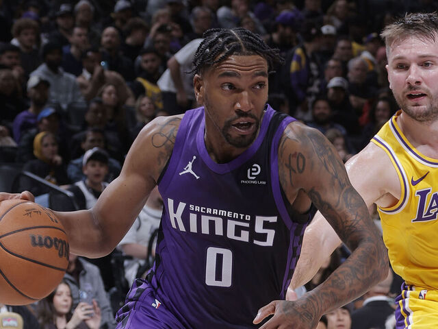 SACRAMENTO, CA - JANUARY 12: Malik Monk #0 of the Sacramento Kings drives to the basket during the game against the Los Angeles Lakers on January 12, 2026 at Golden 1 Center in Sacramento, California. Mandatory Copyright Notice: Copyright 2026 NBAE