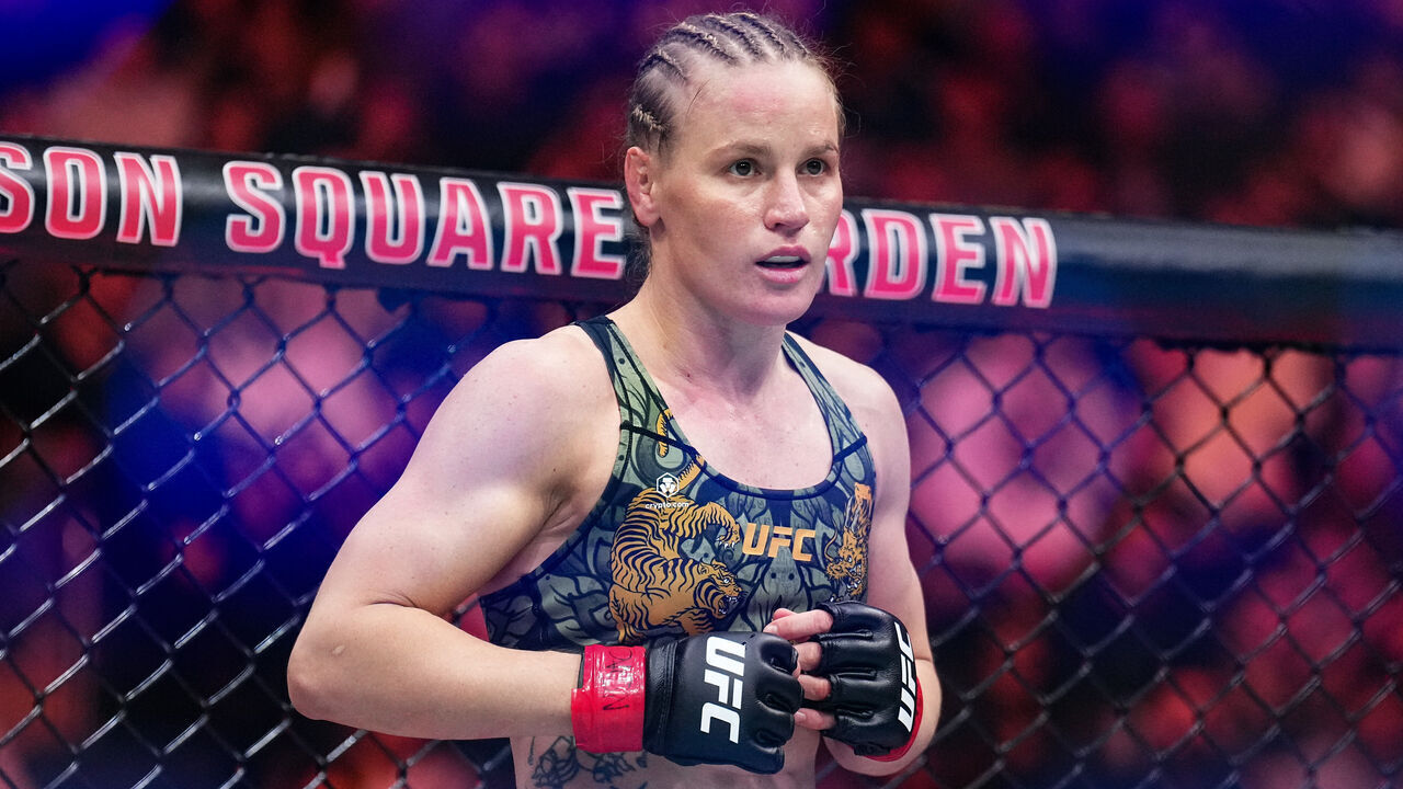 NEW YORK, NEW YORK - NOVEMBER 15: Valentina Shevchenko of Kyrgyzstan enters the Octagon in the UFC flyweight championship fight during the UFC 322 event at Madison Square Garden on November 15, 2025 in New York City.