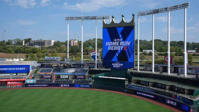 KANSAS CITY, MO - SEPTEMBER 13: A general view of the outfield and scoreboard of Kauffman Stadium prior to the MLB Home Run Derby X on Saturday, September 13, 2025 in Kansas City, Missouri.