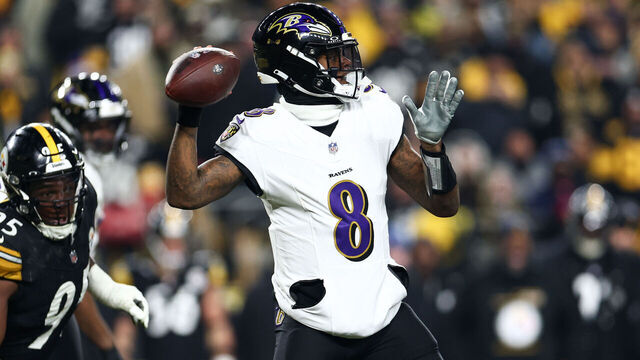 PITTSBURGH, PENNSYLVANIA - JANUARY 4: Lamar Jackson #8 of the Baltimore Ravens throws a pass during the first quarter against the Pittsburgh Steelers at Acrisure Stadium on January 4, 2026 in Pittsburgh, Pennsylvania.