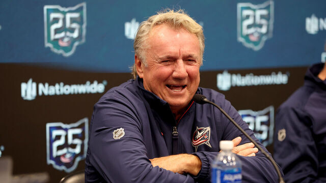 COLUMBUS, OHIO - JANUARY 13: New Columbus Blue Jackets head coach Rick Bowness speaks to the media during his introductory press conference at Nationwide Arena on January 13, 2026 in Columbus, Ohio.