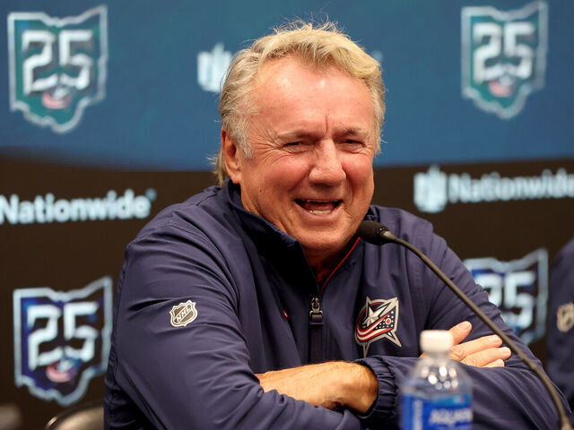 COLUMBUS, OHIO - JANUARY 13: New Columbus Blue Jackets head coach Rick Bowness speaks to the media during his introductory press conference at Nationwide Arena on January 13, 2026 in Columbus, Ohio.