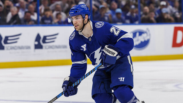 TAMPA, FL - DECEMBER 28: Brayden Point #21 of the Tampa Bay Lightning against the Montreal Canadiens at Benchmark International Arena on December 28, 2025 in Tampa, Florida.