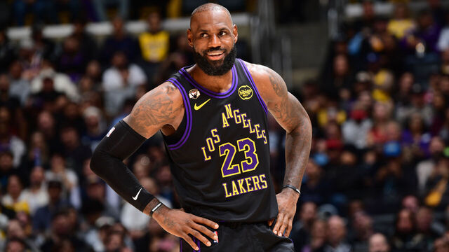 LOS ANGELES, CA - JANUARY 13: LeBron James #23 of the Los Angeles Lakers smiles during the game against the Atlanta Hawks on January 13, 2026 at Crypto.Com Arena in Los Angeles, California. NOTE TO USER: User expressly acknowledges and agrees that, by downloading and/or using this Photograph, user is consenting to the terms and conditions of the Getty Images License Agreement. Mandatory Copyright Notice: Copyright 2026 NBAE