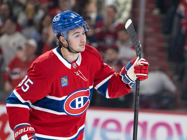 MONTREAL, QC - JANUARY 08: Alexandre Texier (85) of the Montréal Canadiens celebrates after scoring a goal during the second period of the NHL game between the Florida Panthers and the Montreal Canadiens on Jan 08 2026, at the Bell Centre in Montreal, QC