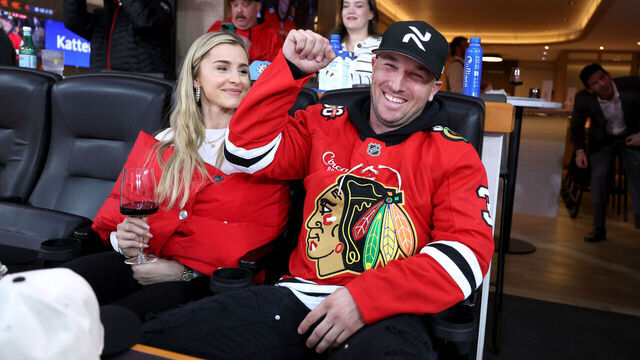 CHICAGO, ILLINOIS - JANUARY 12: Newly acquired Chicago Cubs player Alex Bregman enjoys the game between the Chicago Blackhawks and the Edmonton Oilers at the United Center on January 12, 2026 in Chicago, Illinois.