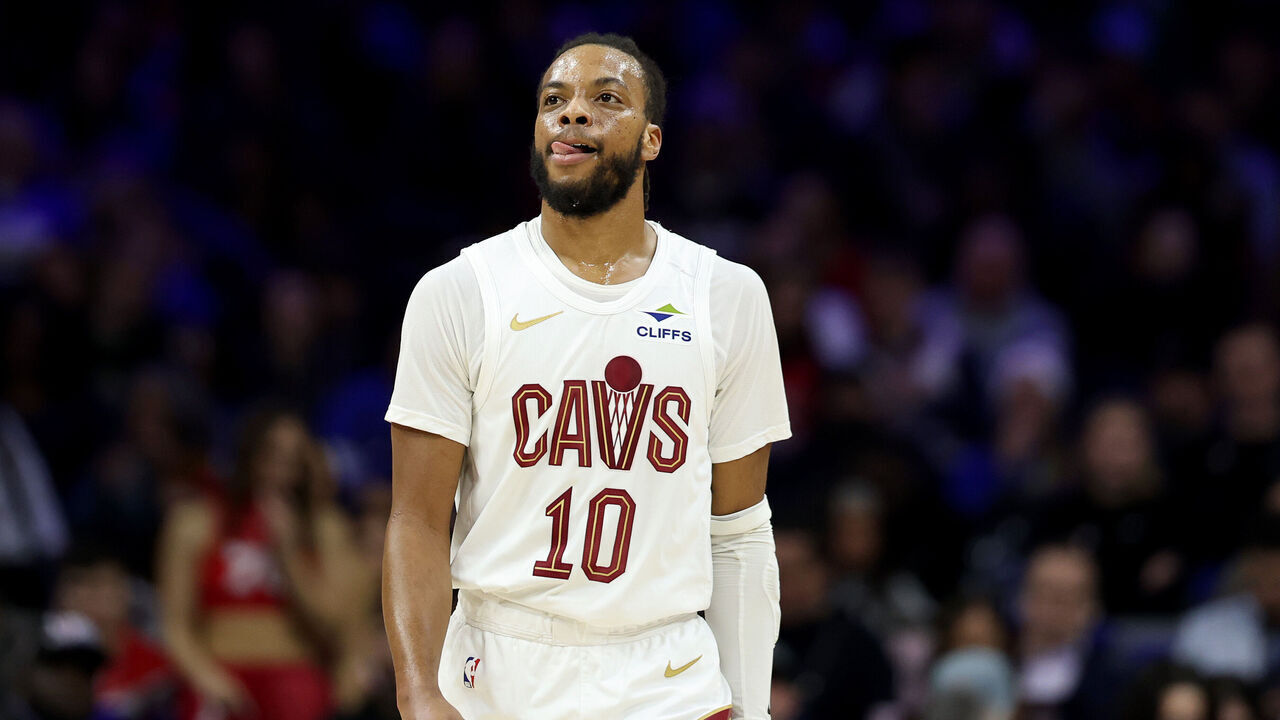 PHILADELPHIA, PENNSYLVANIA - JANUARY 14: Darius Garland #10 of the Cleveland Cavaliers celebrates a basket during the first half against the Philadelphia 76ers at Xfinity Mobile Arena on January 14, 2026 in Philadelphia, Pennsylvania.