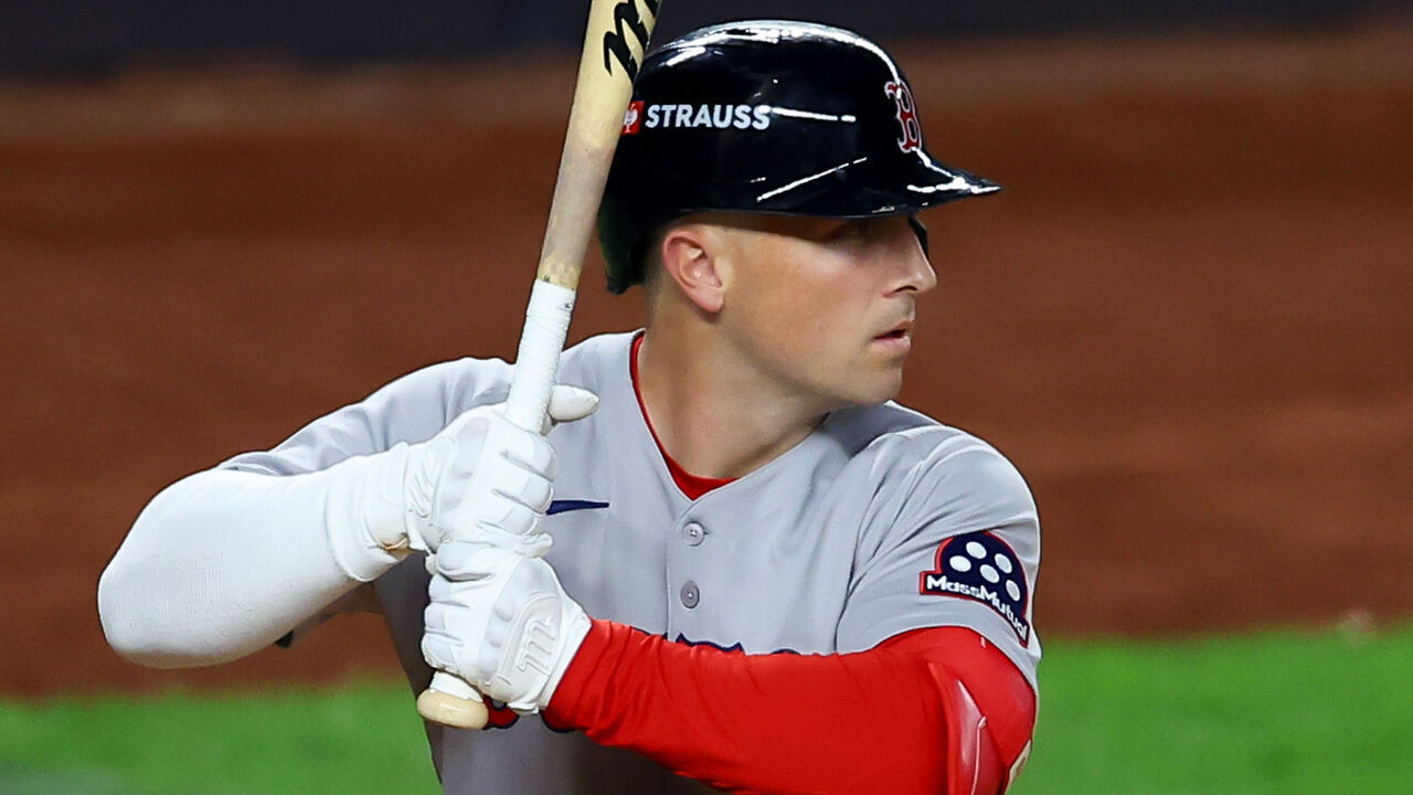 BRONX, NY - OCTOBER 02: Alex Bregman #2 of the Boston Red Sox at bat during the American League Wild Card Game 3 against the New York Yankees October 2, 2025 at Yankee Stadium in the Bronx, New York.