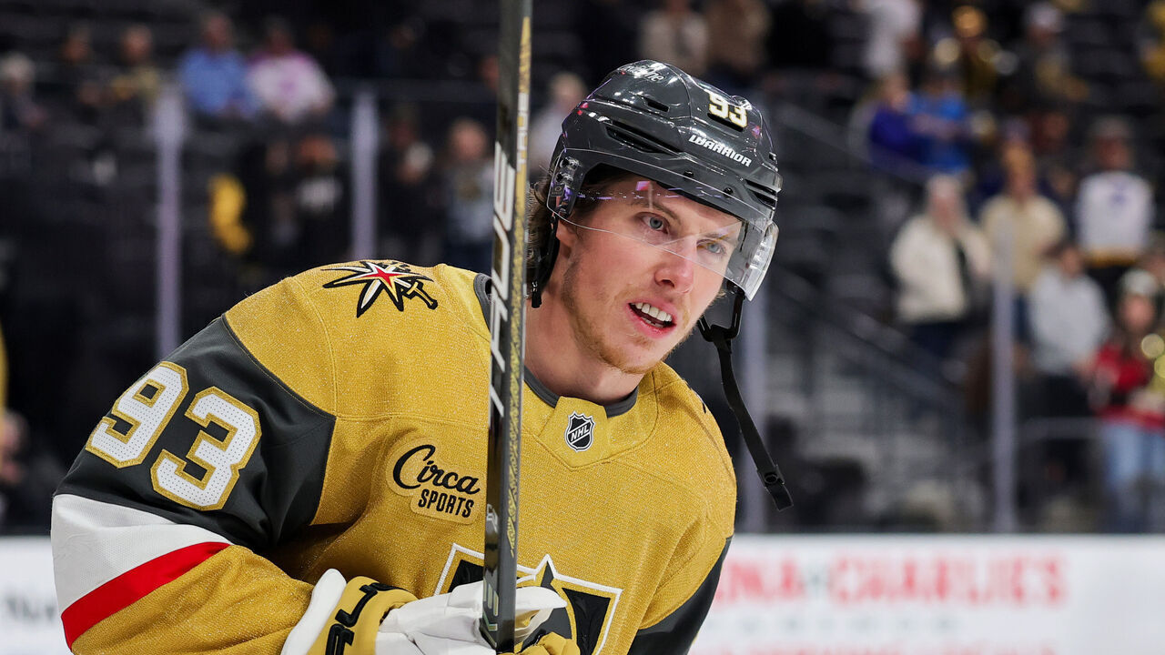 LAS VEGAS, NEVADA - JANUARY 10: Mitch Marner #93 of the Vegas Golden Knights warms up before a game against the St. Louis Blues, his 700th career NHL game, at T-Mobile Arena on January 10, 2026 in Las Vegas, Nevada. The Golden Knights defeated the Blues 4-2.