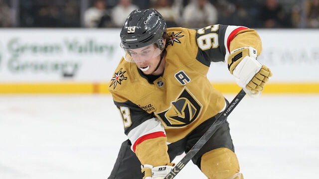 LAS VEGAS, NEVADA - JANUARY 15: Mitch Marner #93 of the Vegas Golden Knights skates during the first period against the Toronto Maple Leafs at T-Mobile Arena on January 15, 2026 in Las Vegas, Nevada.
