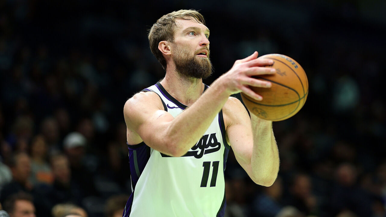 MINNEAPOLIS, MINNESOTA - NOVEMBER 14: Domantas Sabonis #11 of the Sacramento Kings shoots the ball against the Minnesota Timberwolves in the fourth quarter during an NBA Cup game at Target Center on November 14, 2025 in Minneapolis, Minnesota. The Timberwolves defeated the Kings 124-110.