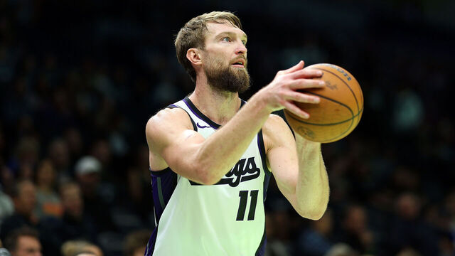 MINNEAPOLIS, MINNESOTA - NOVEMBER 14: Domantas Sabonis #11 of the Sacramento Kings shoots the ball against the Minnesota Timberwolves in the fourth quarter during an NBA Cup game at Target Center on November 14, 2025 in Minneapolis, Minnesota. The Timberwolves defeated the Kings 124-110.