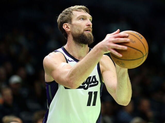 MINNEAPOLIS, MINNESOTA - NOVEMBER 14: Domantas Sabonis #11 of the Sacramento Kings shoots the ball against the Minnesota Timberwolves in the fourth quarter during an NBA Cup game at Target Center on November 14, 2025 in Minneapolis, Minnesota. The Timberwolves defeated the Kings 124-110.