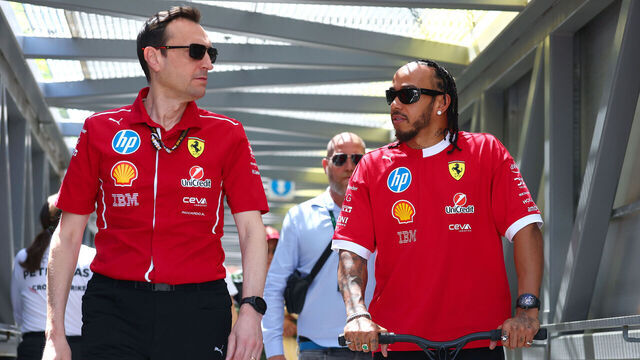 MONTE-CARLO, MONACO - MAY 22: Lewis Hamilton of Great Britain and Scuderia Ferrari talks with Riccardo Adami, Race Engineer for Scuderia Ferrari in the Paddock during previews ahead of the F1 Grand Prix of Monaco at Circuit de Monaco on May 22, 2025 in Monte-Carlo, Monaco.