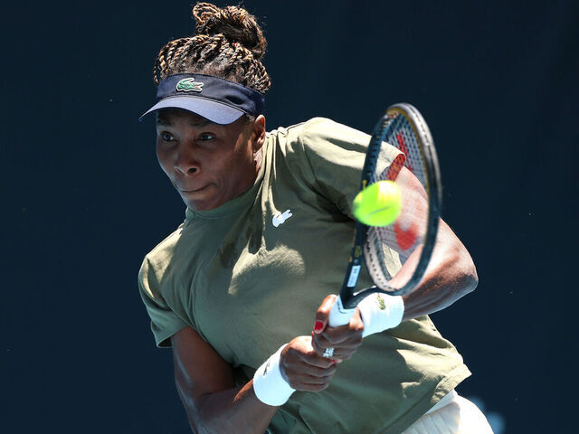 MELBOURNE, AUSTRALIA - JANUARY 17: Venus Williams of the United States plays a backhand during a practice session ahead of the 2026 Australian Open at Melbourne Park on January 17, 2026 in Melbourne, Australia.