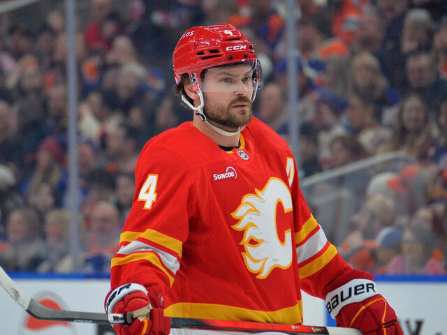 EDMONTON, CANADA - DECEMBER 23: Rasmus Andersson #4 of the Calgary Flames in action during the game against the Edmonton Oilers at Rogers Place on December 23, 2025, in Edmonton, Alberta, Canada.