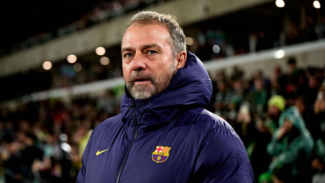 SANTANDER, SPAIN - JANUARY 15: Hansi Flick, Manager of FC Barcelona, looks on prior to the Copa del Rey Round of 16 match between Racing de Santander and FC Barcelona at El Sardinero on January 15, 2026 in Santander, Spain.