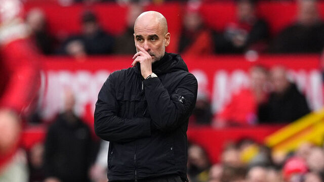 Manchester City manager Pep Guardiola reacts on the touchline during the Premier League match at Old Trafford, Manchester. Picture date: Saturday January 17, 2026.