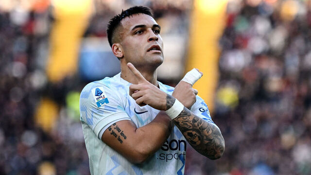 UDINE, ITALY - JANUARY 17: Lautaro Martinez of Inter celebrates his goal during the Serie A match between Udinese Calcio and FC Internazionale at Stadio Friuli on January 17, 2026 in Udine, Italy.