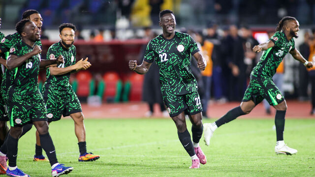 Casablanca, Morocco - January 17: Nigeria's Akor Adams and Nigeria team celebrates winning the penalty shootout during the Africa Cup Of Nations Third place play-off match between Egypt and Nigeria at Mohammed V Stadium on January 17, 2026 in Casablanca, Morocco.