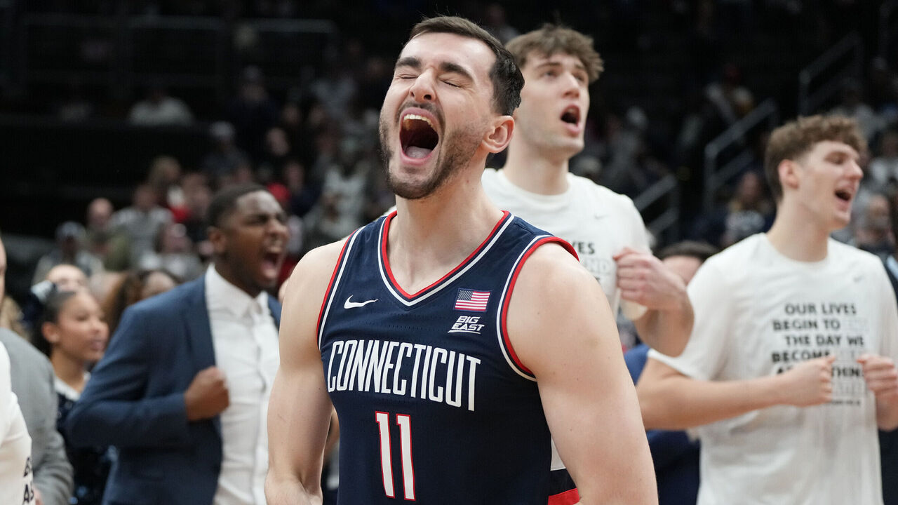 WASHINGTON, DC- JANUARY 17: Alex Karaban #11 of the Connecticut Huskies is introduced before a college basketball game against the Georgetown Hoyas at the Capital One Arena on January 17, 2026 in Washington, DC.
